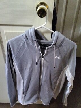 Under Armour Gray and White Full-Zip Hoodie